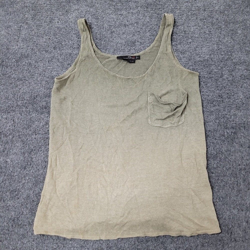 RLX Ralph Lauren Tank Top Womens Size S Olive Green Linen Knit Pocket Sleeveless